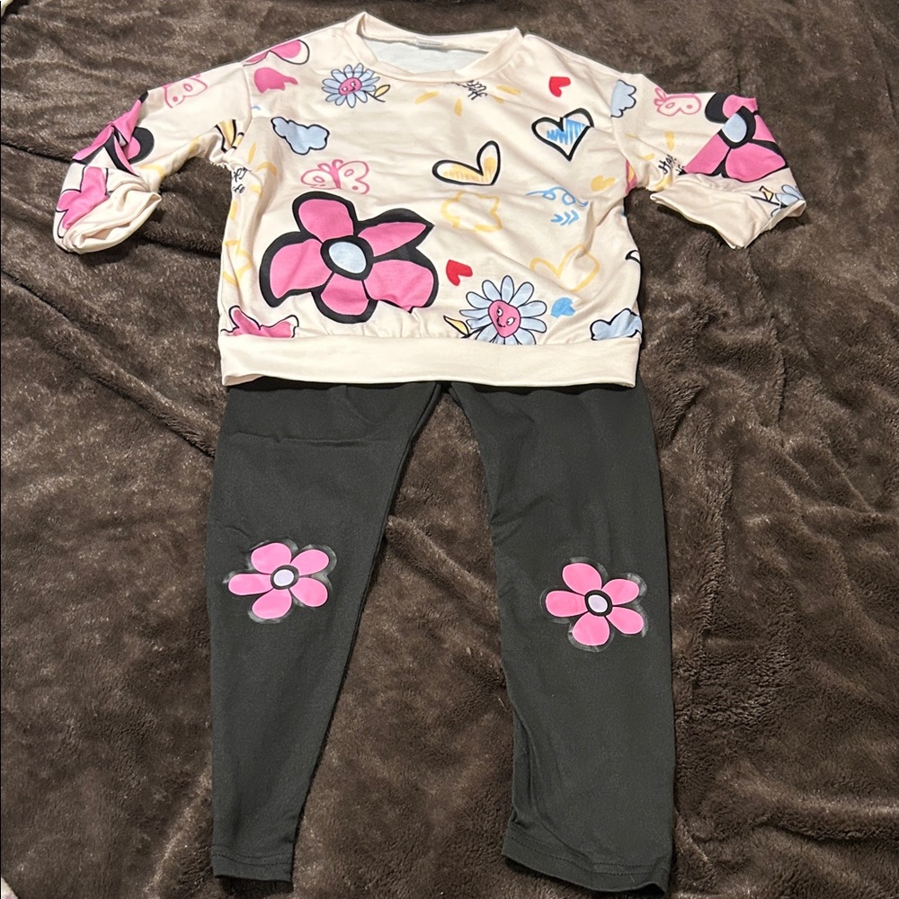 Girl’s Floral Matching Set - Cream and black 🖤 - NWOT!